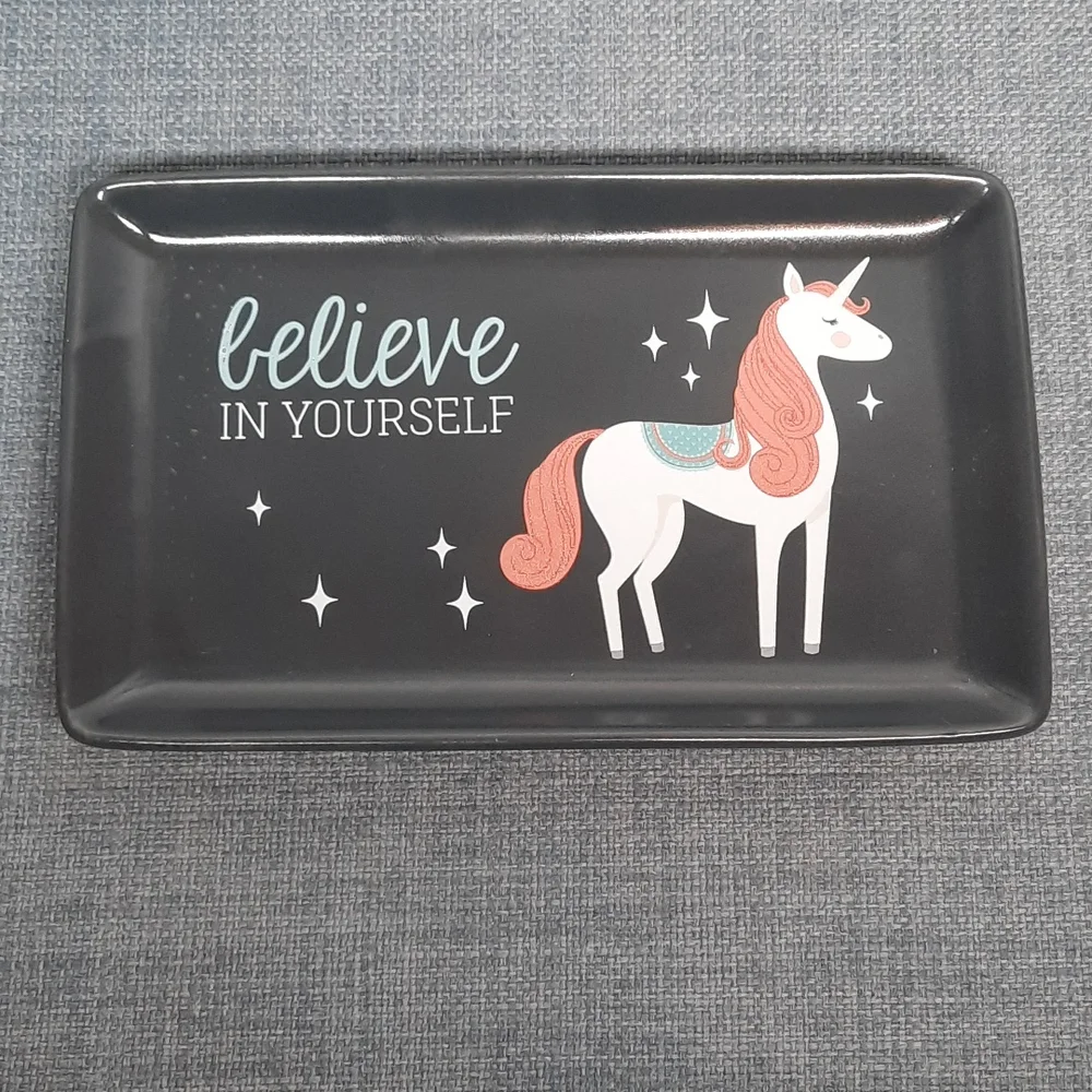 Ceramic Trinket Tray Believe In Yourself Dresser Dish Unicorn